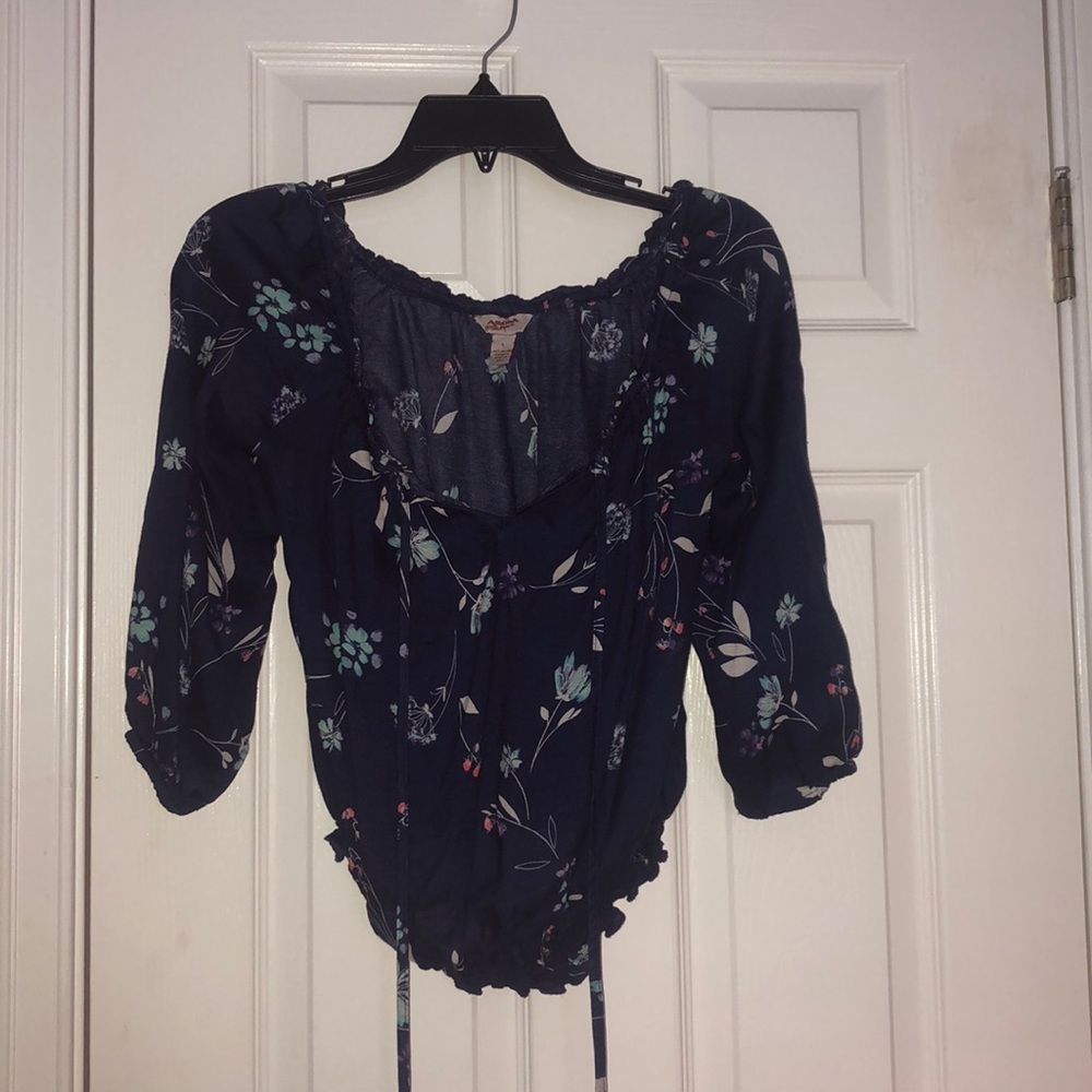 Off Shoulder Blue Tie Front Top